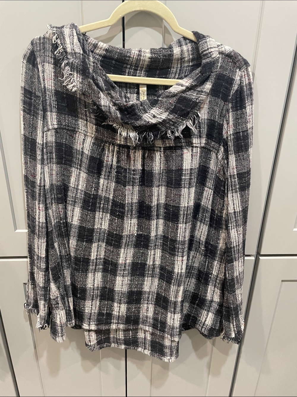 Free People Black & White Plaid Cowl Neck Tunic